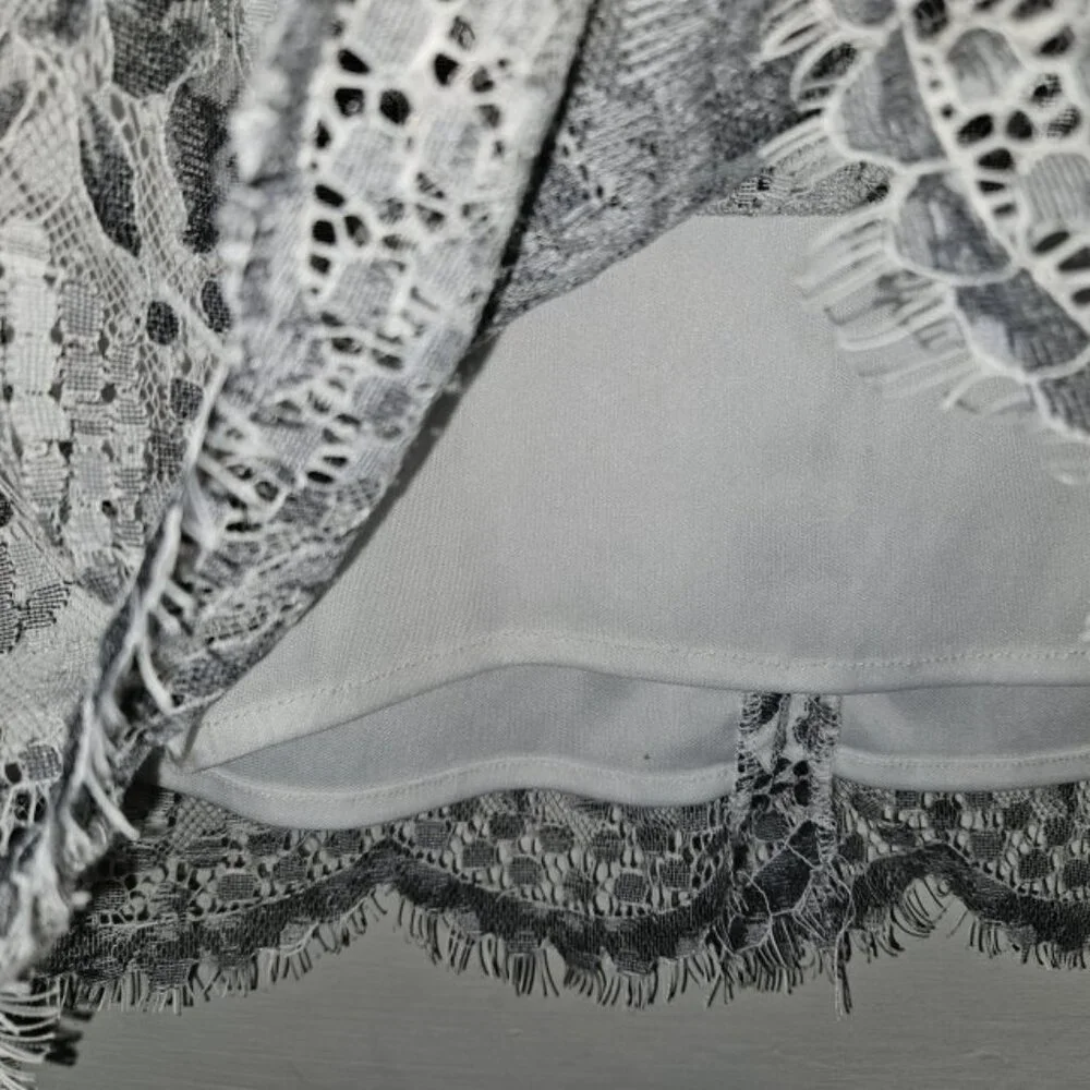 CREATION L Gray Floral Print Fully Lined Lace Skirt Ladies Size 10 - Picture 5 of 6